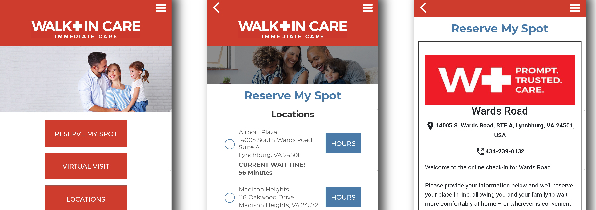 reserve my spot walk in care lynchburg va check in